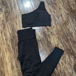 Black One-Shoulder Top and Leggings Set